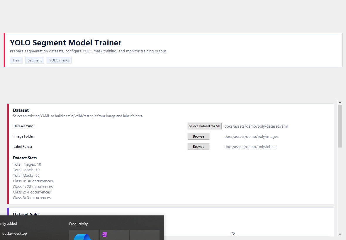 Model training workspace for a versioned segmentation dataset